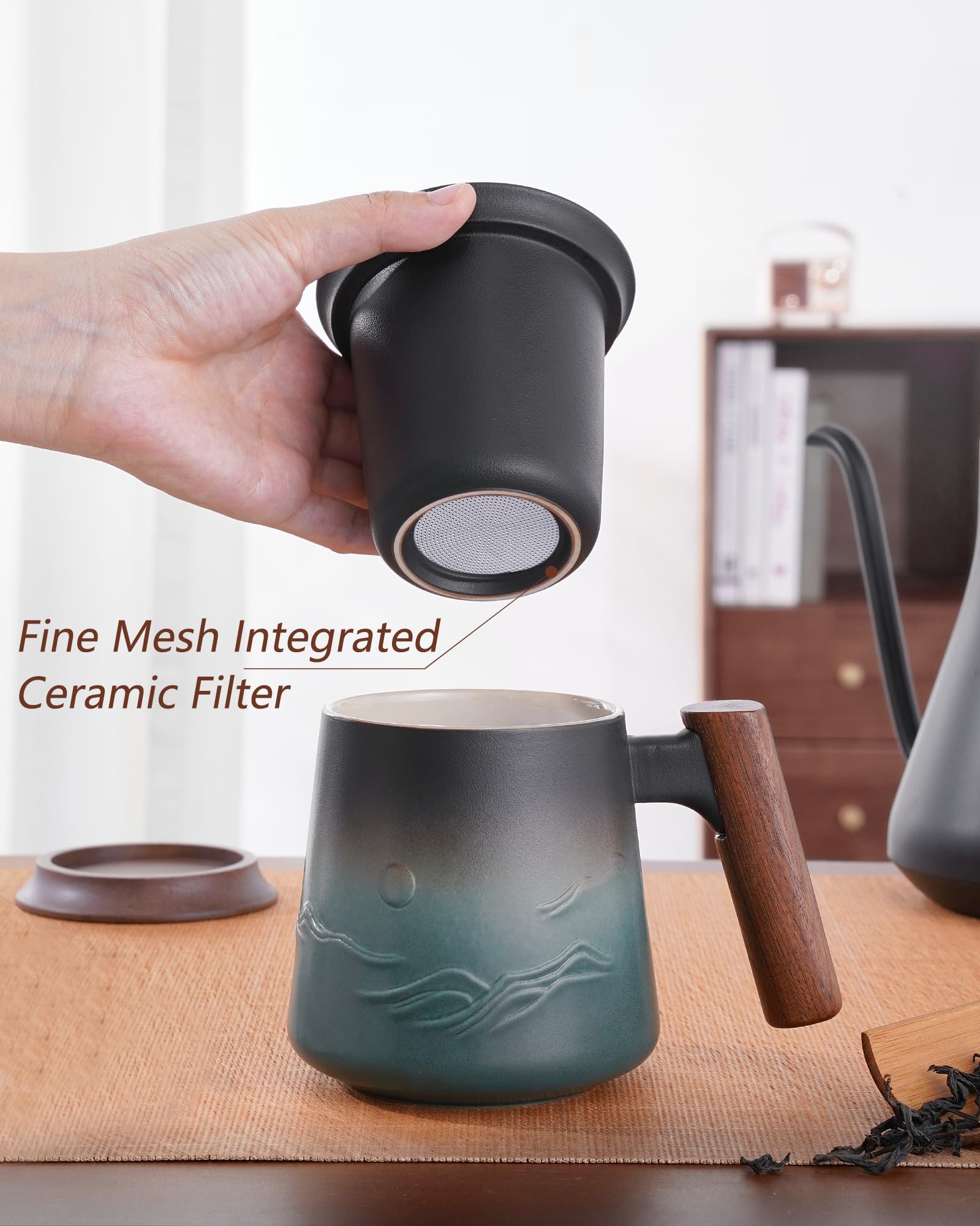 Ceramic Tea Mug with Infuser and Lid for Loose Leaf Tea Diffusers