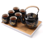Japanese Tea Set, Black Porcelain - 1 Teapot, 6 Tea Cups, 1 Tea Tray, 1 Stainless Infuser
