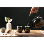 Japanese Tea Set, Black Porcelain - 1 Teapot, 6 Tea Cups, 1 Tea Tray, 1 Stainless Infuser