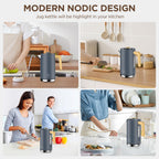 Grey Stainless Steel Cordless Electric Kettle with Wood Effect Handle