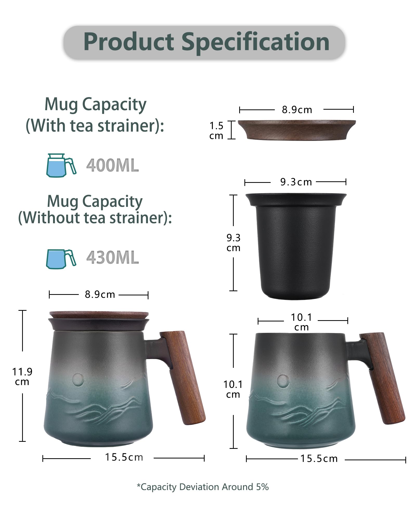 Ceramic Tea Mug with Infuser and Lid for Loose Leaf Tea Diffusers