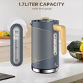 Grey Stainless Steel Cordless Electric Kettle with Wood Effect Handle