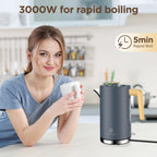 Grey Stainless Steel Cordless Electric Kettle with Wood Effect Handle