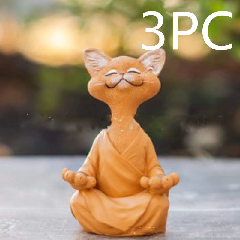 Buddha Cat Figurine, Collectible Happy Cat Decor, Meditation Yoga
