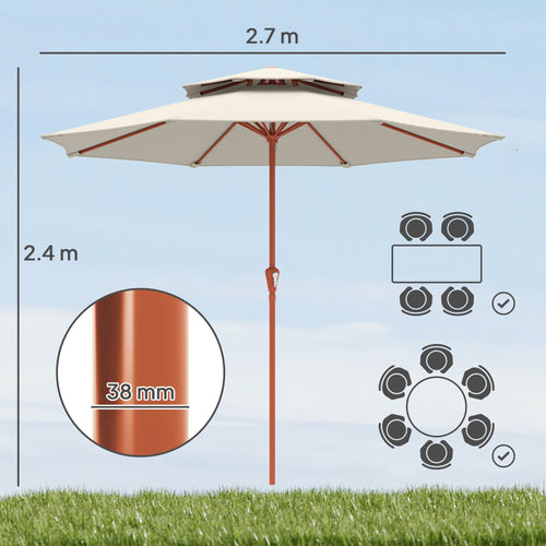 2.7 m Garden Parasol with Double Top and Crank System