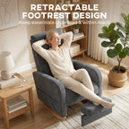 Rocking Chair Retractable Footrest - High Back for Living Room - Grey