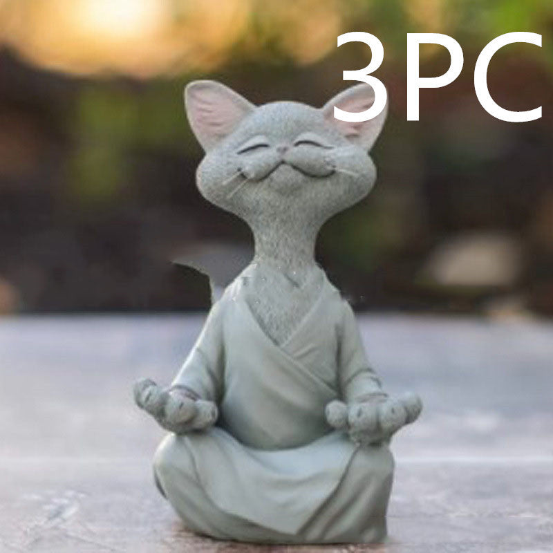 Buddha Cat Figurine, Collectible Happy Cat Decor, Meditation Yoga