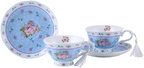 Full Porcelain Gift Set - 3 Tier Cake Stand, Teapot, Milk Jug, 2 Cups 2 Saucers  - Chic Vintage Floral - Gift Box (Blue Rose)