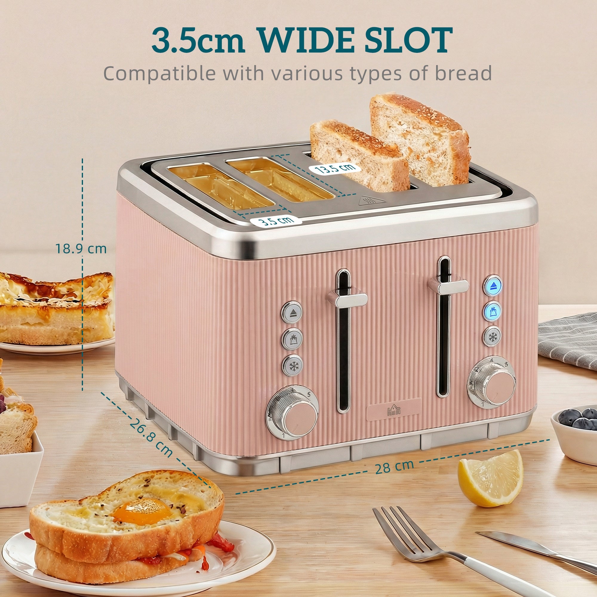 Electric Stainless Steel Kettle and Toaster Set - Pink