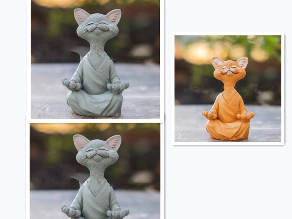Buddha Cat Figurine, Collectible Happy Cat Decor, Meditation Yoga