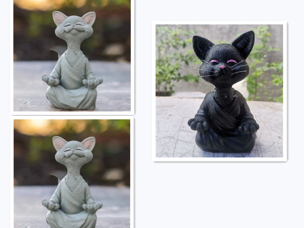 Buddha Cat Figurine, Collectible Happy Cat Decor, Meditation Yoga