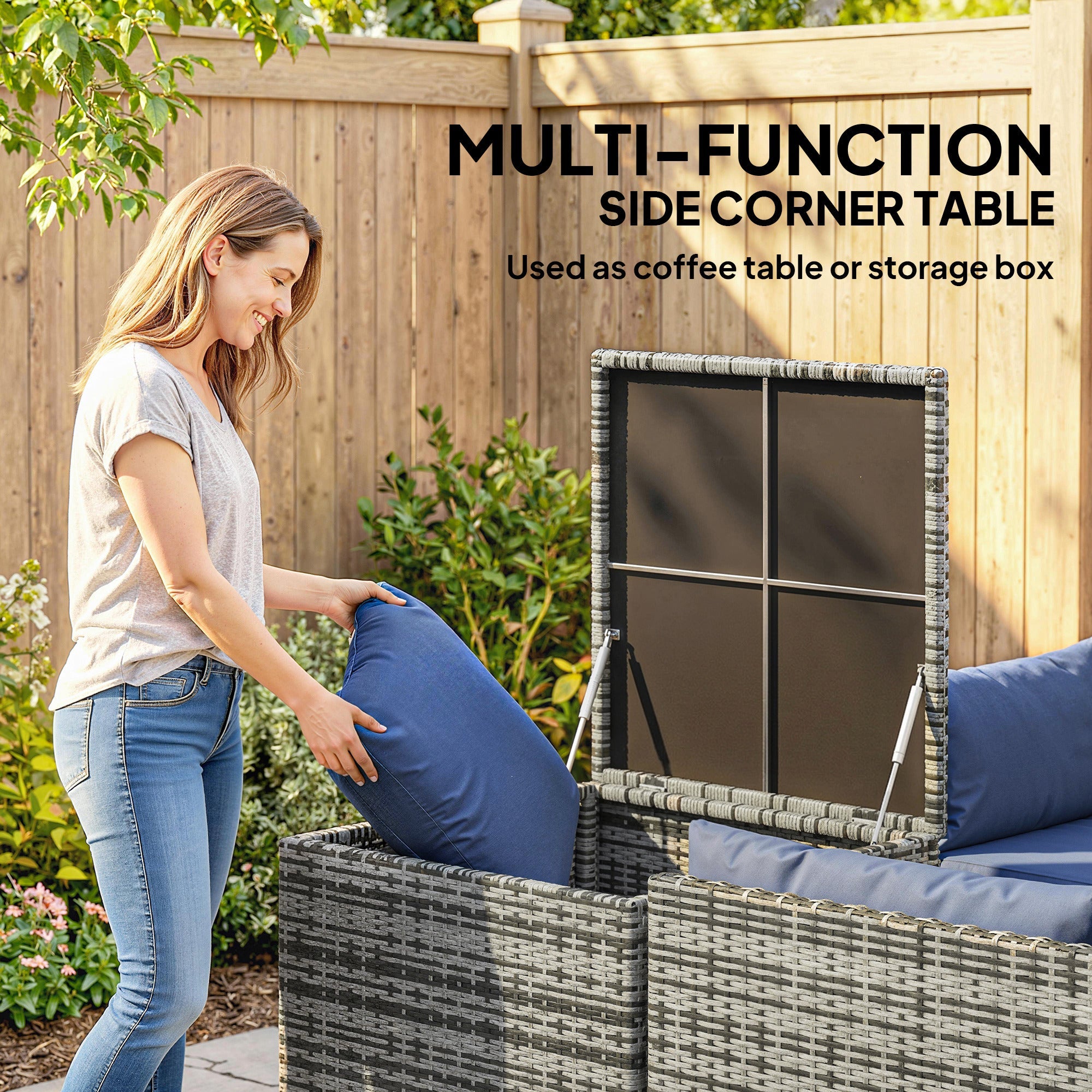 4 Piece Rattan Garden Furniture Set, Corner Sofa Set with Storage Table