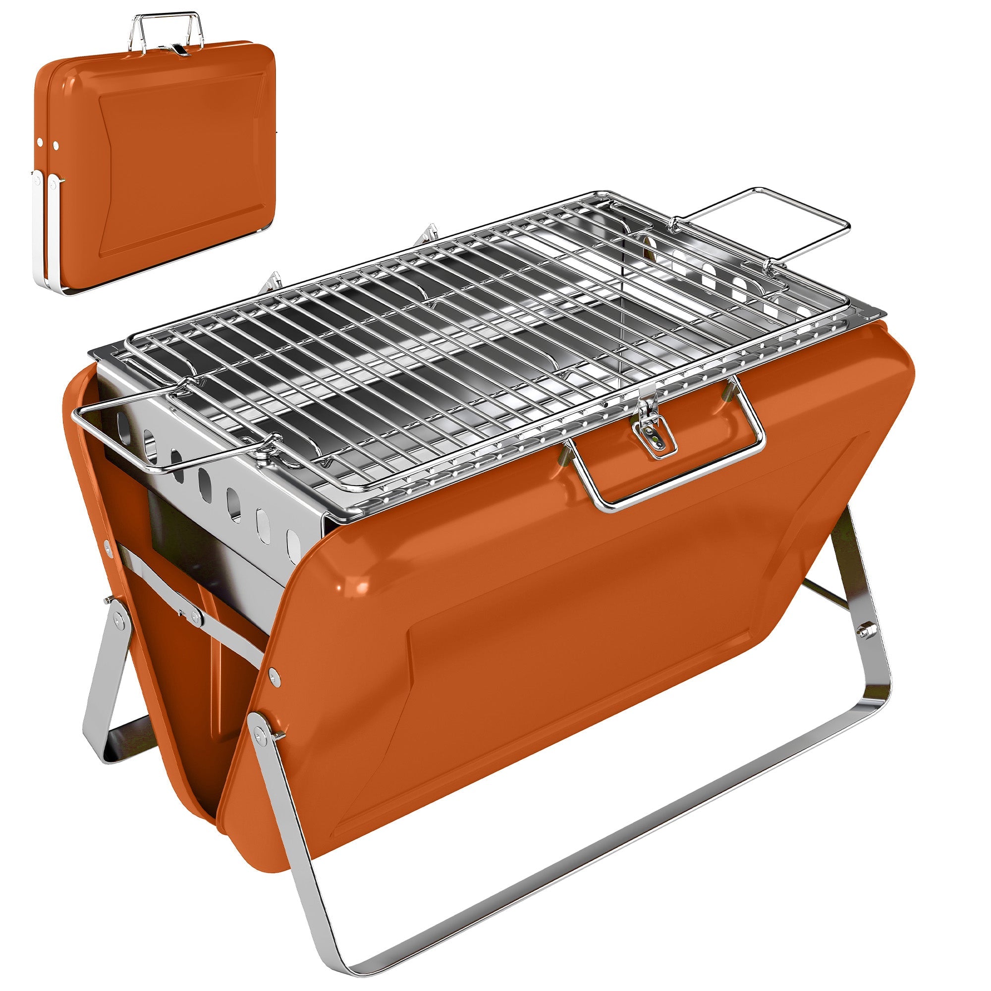 Portable Charcoal BBQ Grill Stainless Steel with Tilting Grate