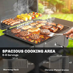 Charcoal BBQ Grill with Adjustable Charcoal Panwith Side Tables