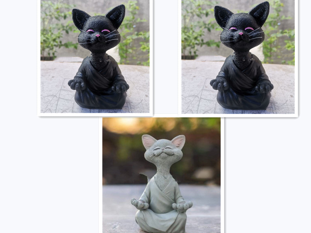 Buddha Cat Figurine, Collectible Happy Cat Decor, Meditation Yoga