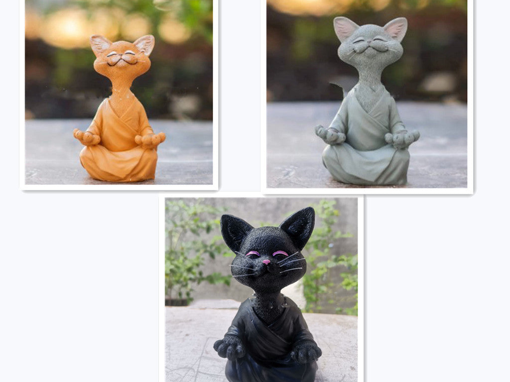 Buddha Cat Figurine, Collectible Happy Cat Decor, Meditation Yoga
