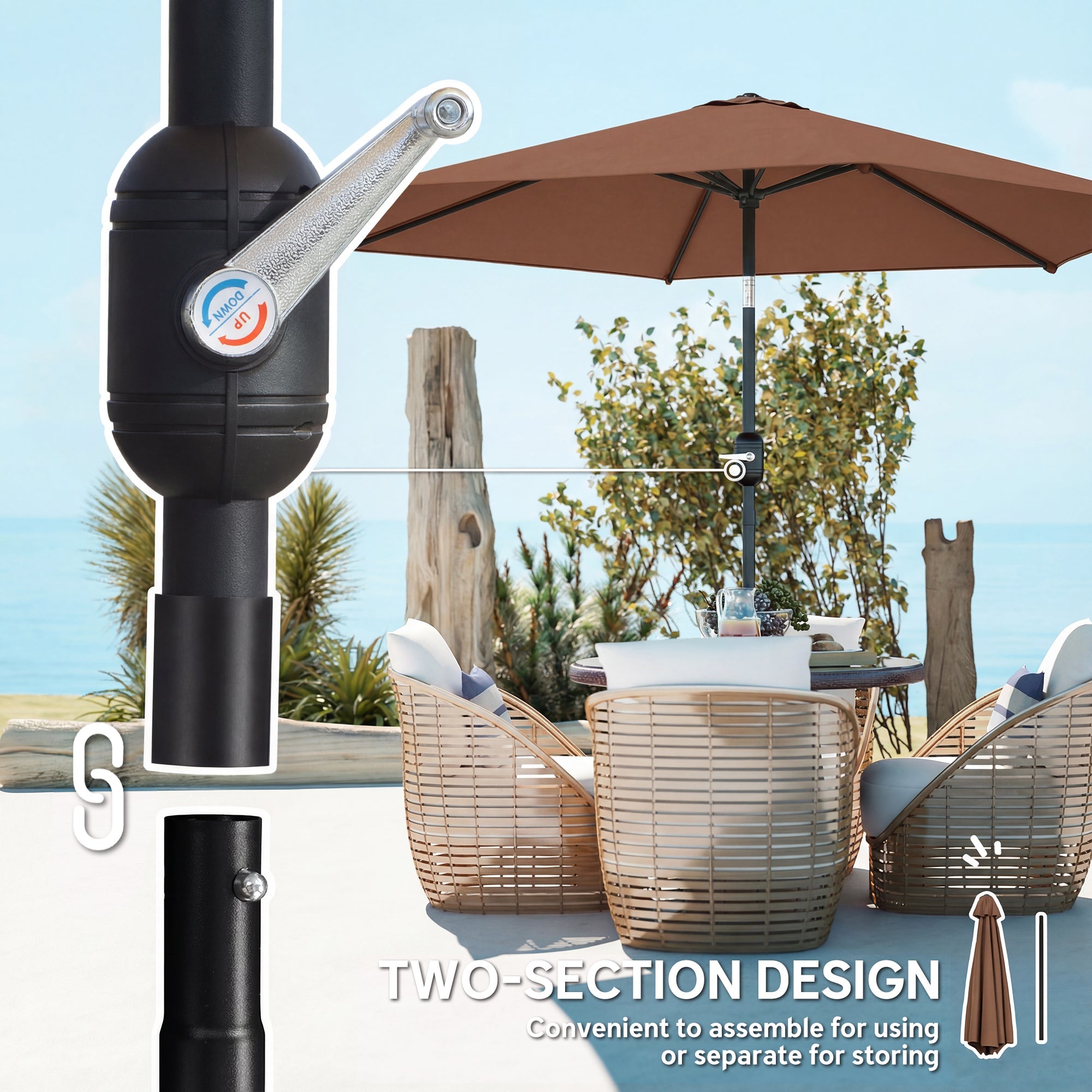 2.6 m Garden Parasol Umbrella with Aluminium Pole