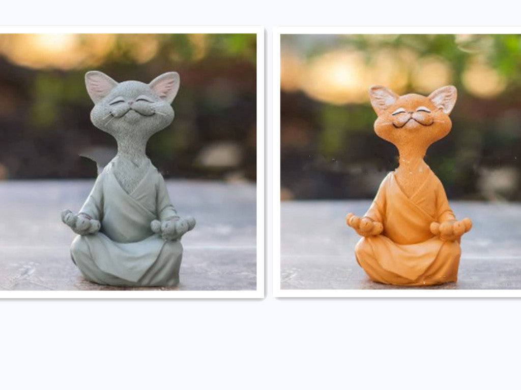 Buddha Cat Figurine, Collectible Happy Cat Decor, Meditation Yoga