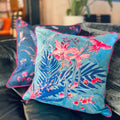 Turquoise Tropical Art Cushion - double sided, made from Vegan friendly Suede