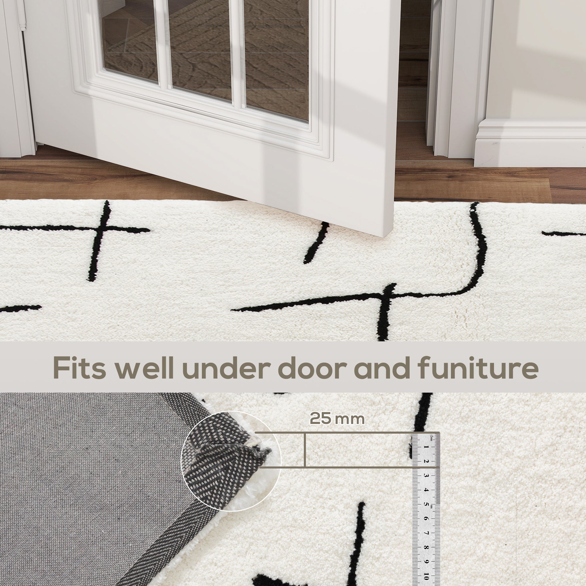 Modern Fluffy Area Rug, Geometric Pattern Washable Rug