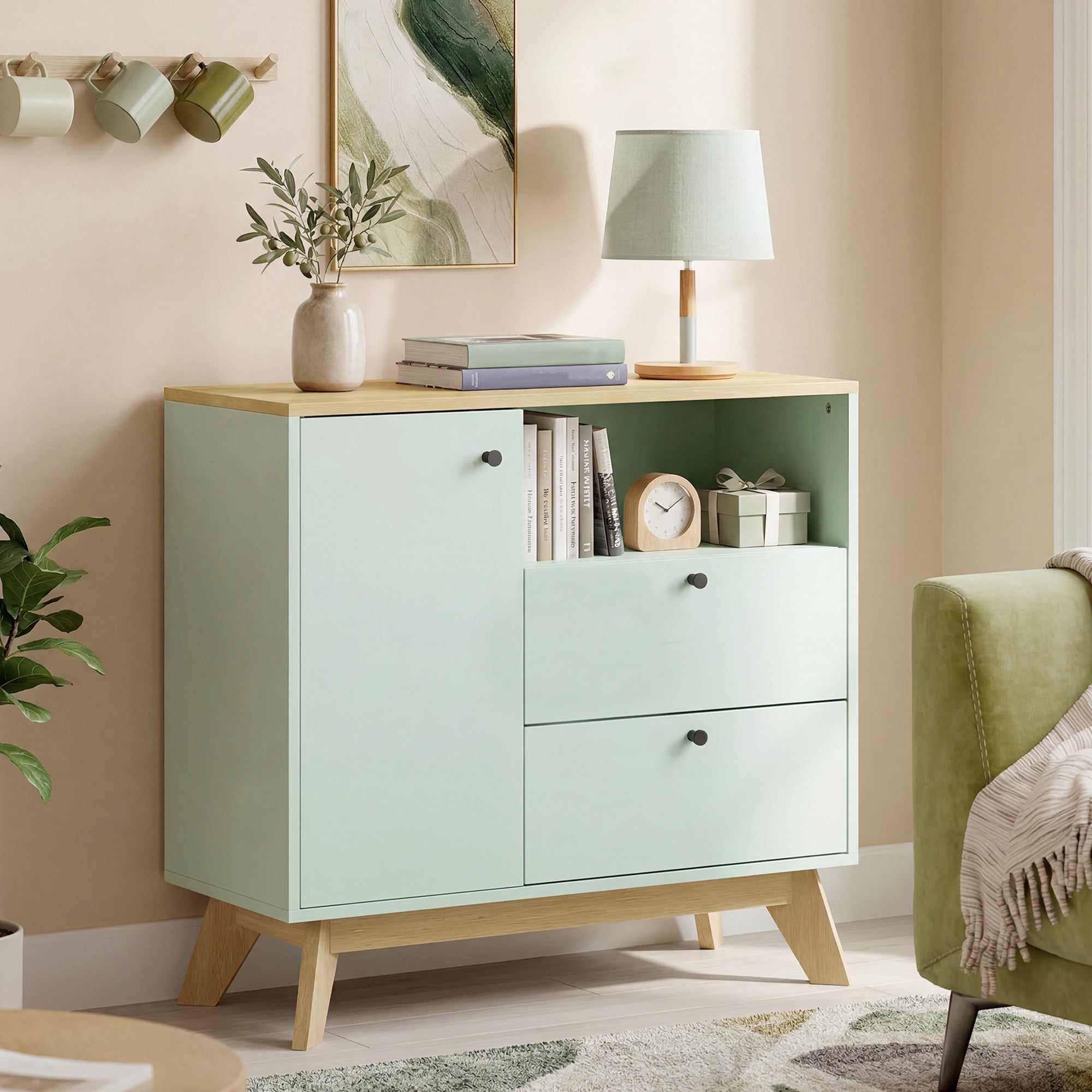 Buffet Cabinet with 2 Drawers, Open Compartment