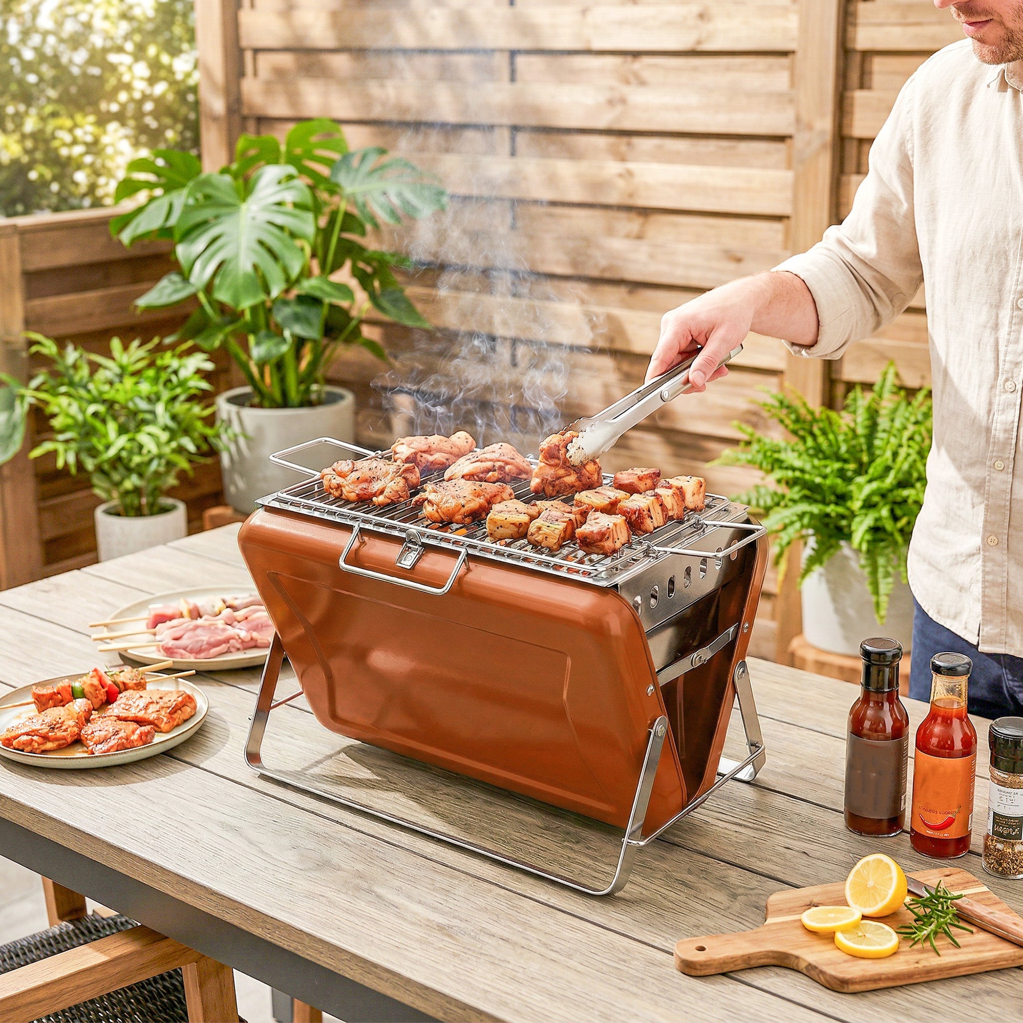 Portable Charcoal BBQ Grill Stainless Steel with Tilting Grate