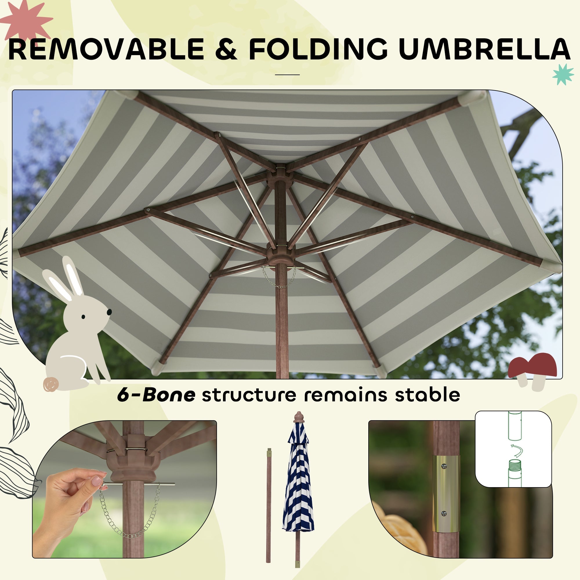 Wooden Kids Picnic Table & Bench Set with Cushions and Umbrella