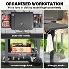 Charcoal BBQ Grill with Adjustable Charcoal Panwith Side Tables