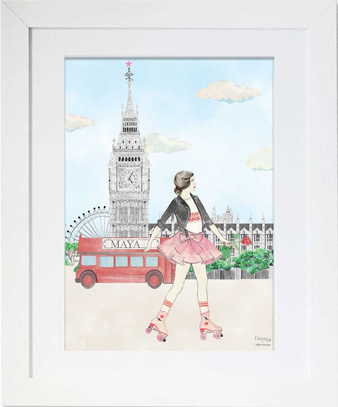 The lady on rollers and Big Ben, personalised