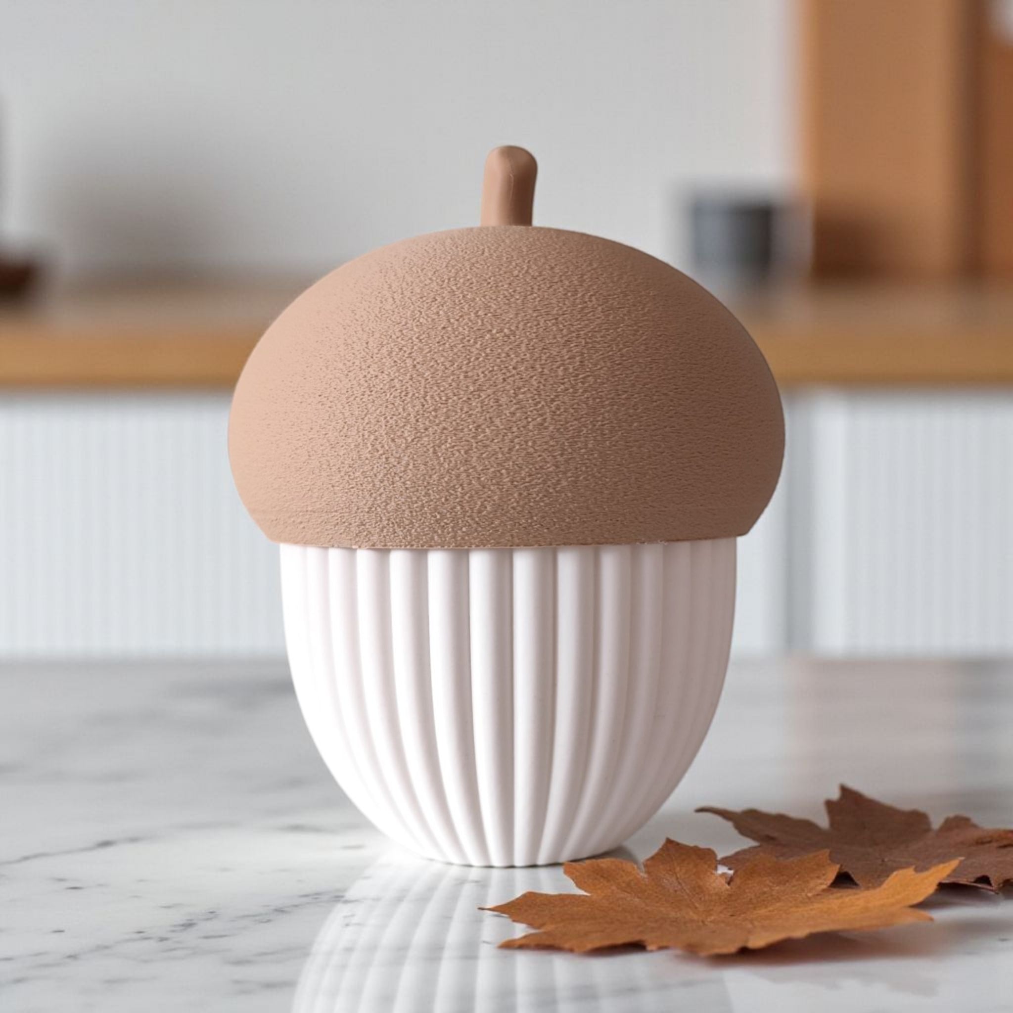Acorn Ribbed Container with LED Tealight - Autumn Decor