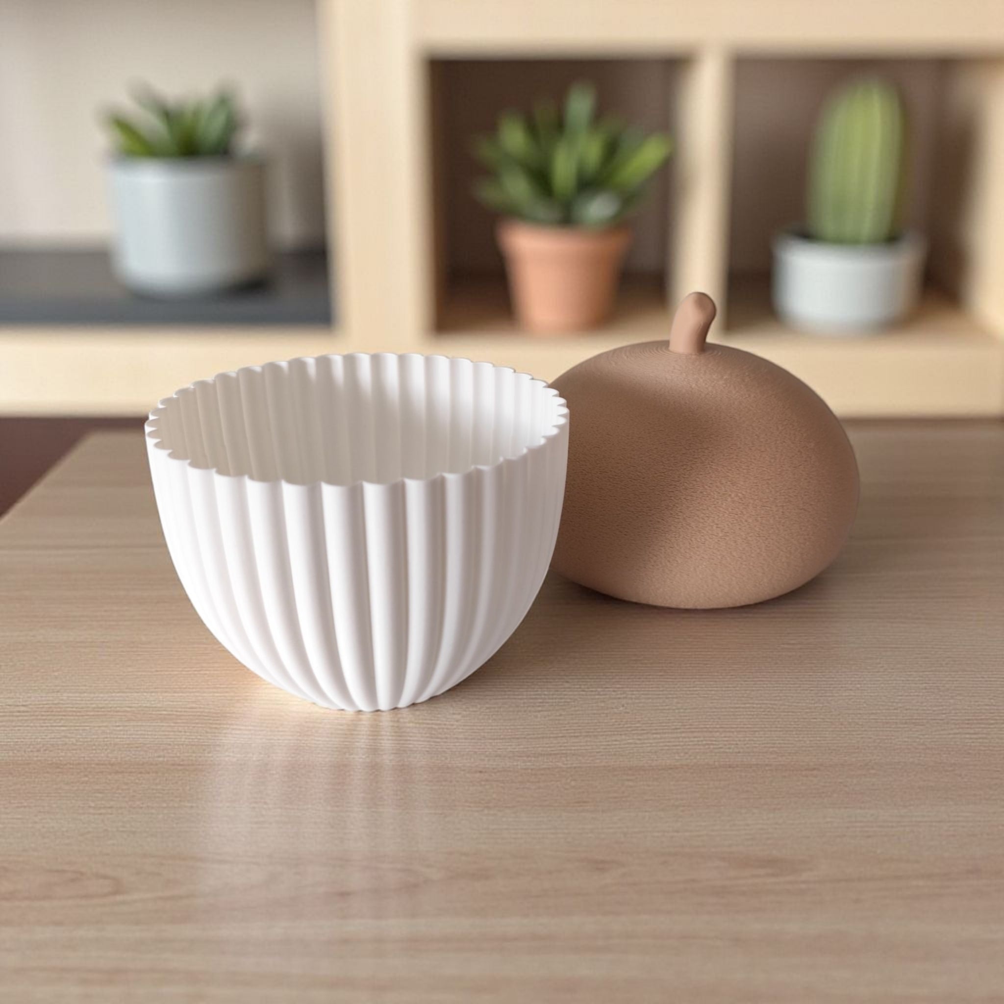 Acorn Ribbed Container with LED Tealight - Autumn Decor