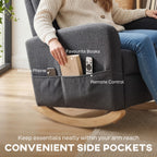 Rocking Chair Retractable Footrest - High Back for Living Room - Grey
