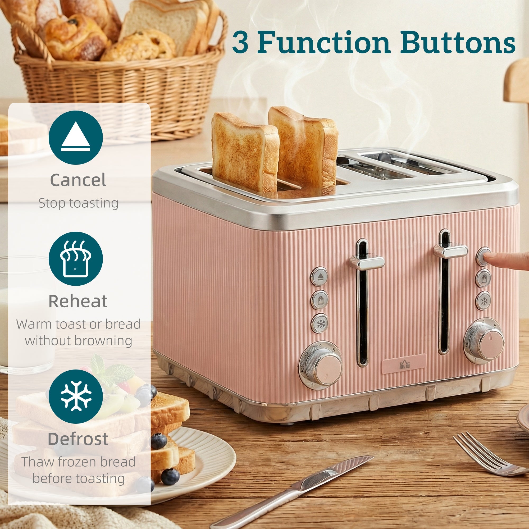 Electric Stainless Steel Kettle and Toaster Set - Pink