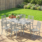 7 Pieces Garden Table and Chairs, 6 Seater Outdoor Table and Chairs with Umbrella Hole,