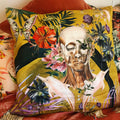 Large Yellow Art Cushion - skull design-  double sided, made from Vegan friendly Suede