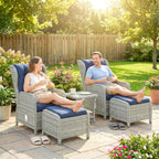 5 Piece Rattan Garden Furniture Set, Reclining Chair Set of 2 with Footstool