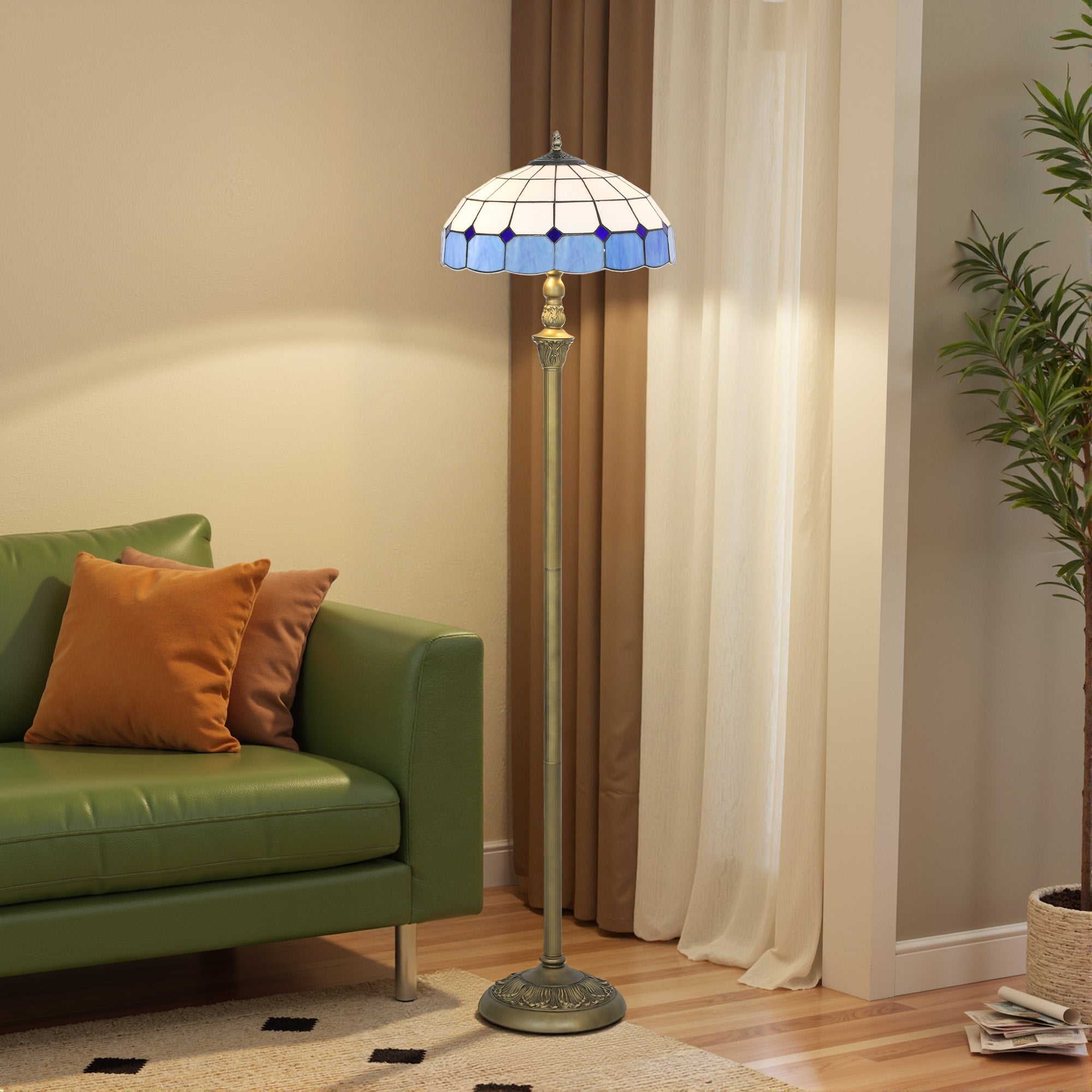 Vintage Floor Lamp with Handcrafted Stained Glass Shade