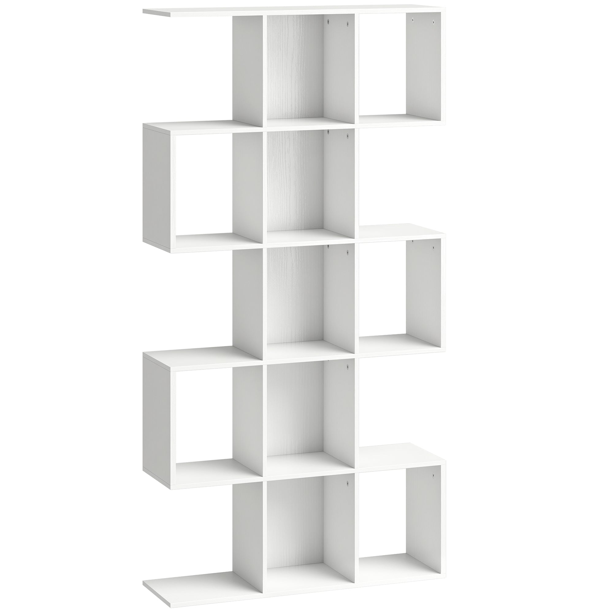 Bookshelf, S Shaped Geometric Bookcase with 15 Compartments, 5-Tier
