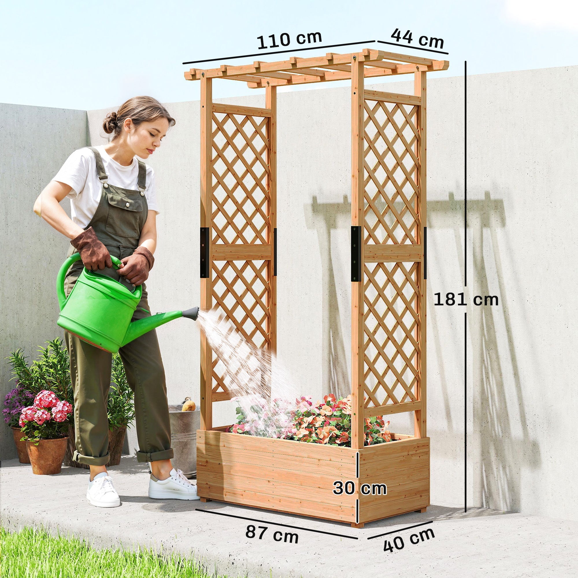 Fir Wood Planter and Trellis Garden Bed