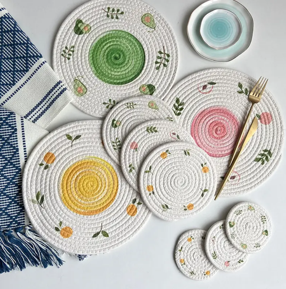Colourful Round Cotton Placemats & Coasters