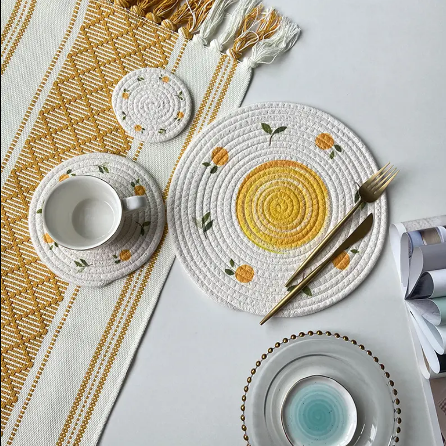 Colourful Round Cotton Placemats & Coasters