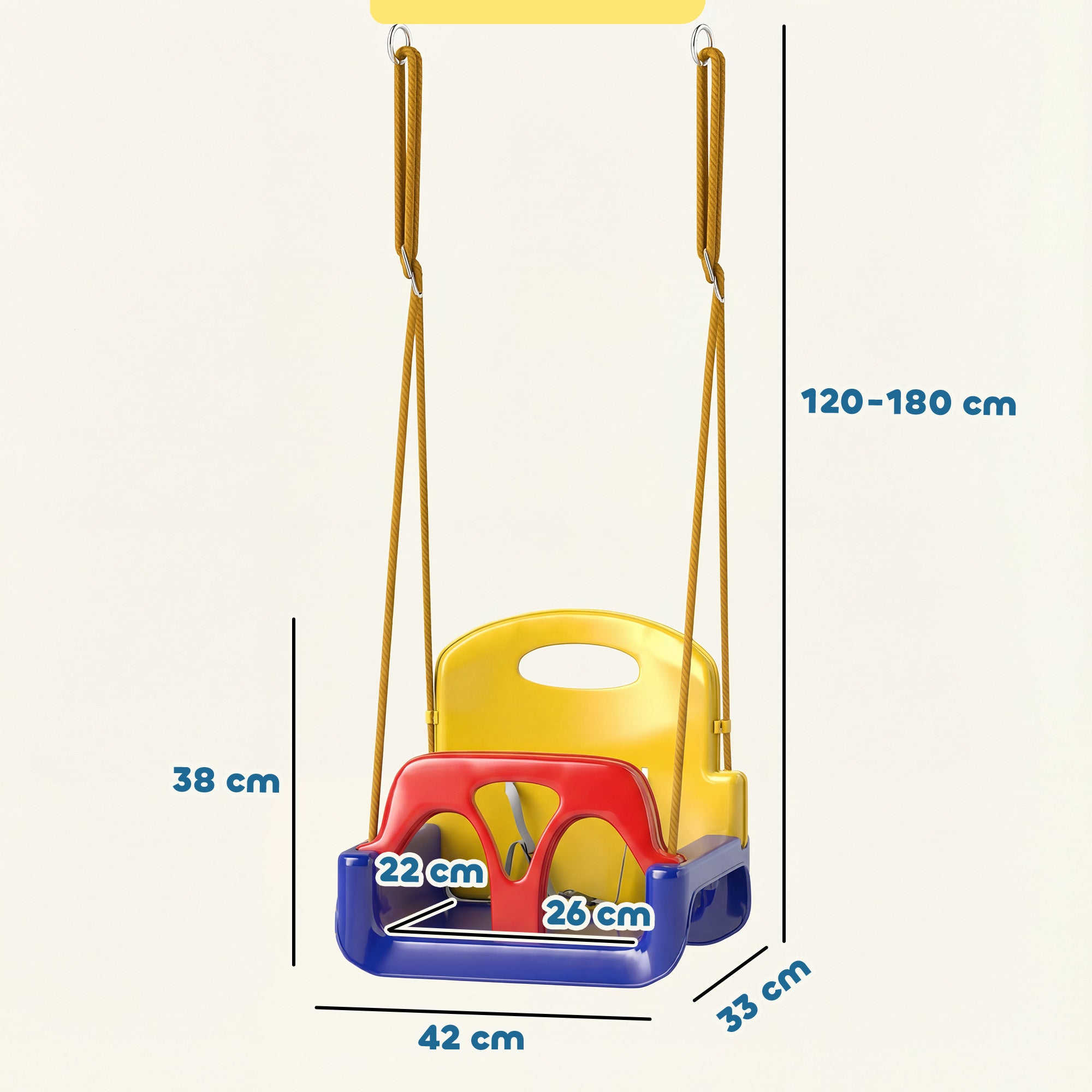 Kids Swing Seat with Seatbelt, Adjustable Rope, 3 in 1, Detachableb
