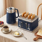 Electric Stainless Steel Kettle and Toaster Set - Navy