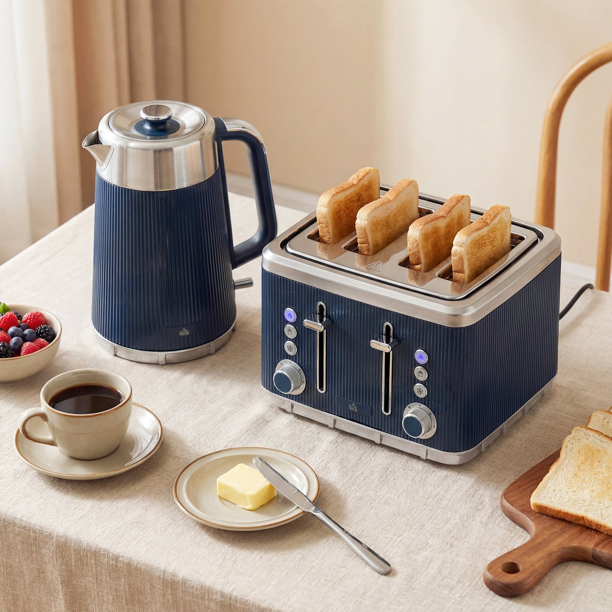 Electric Stainless Steel Kettle and Toaster Set - Navy