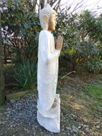 Hand Carved Standing Buddha Statue in Whitewash Suar Wood – 1 Metre