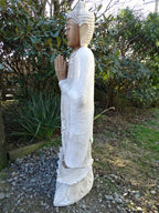 Hand Carved Standing Buddha Statue in Whitewash Suar Wood – 1 Metre