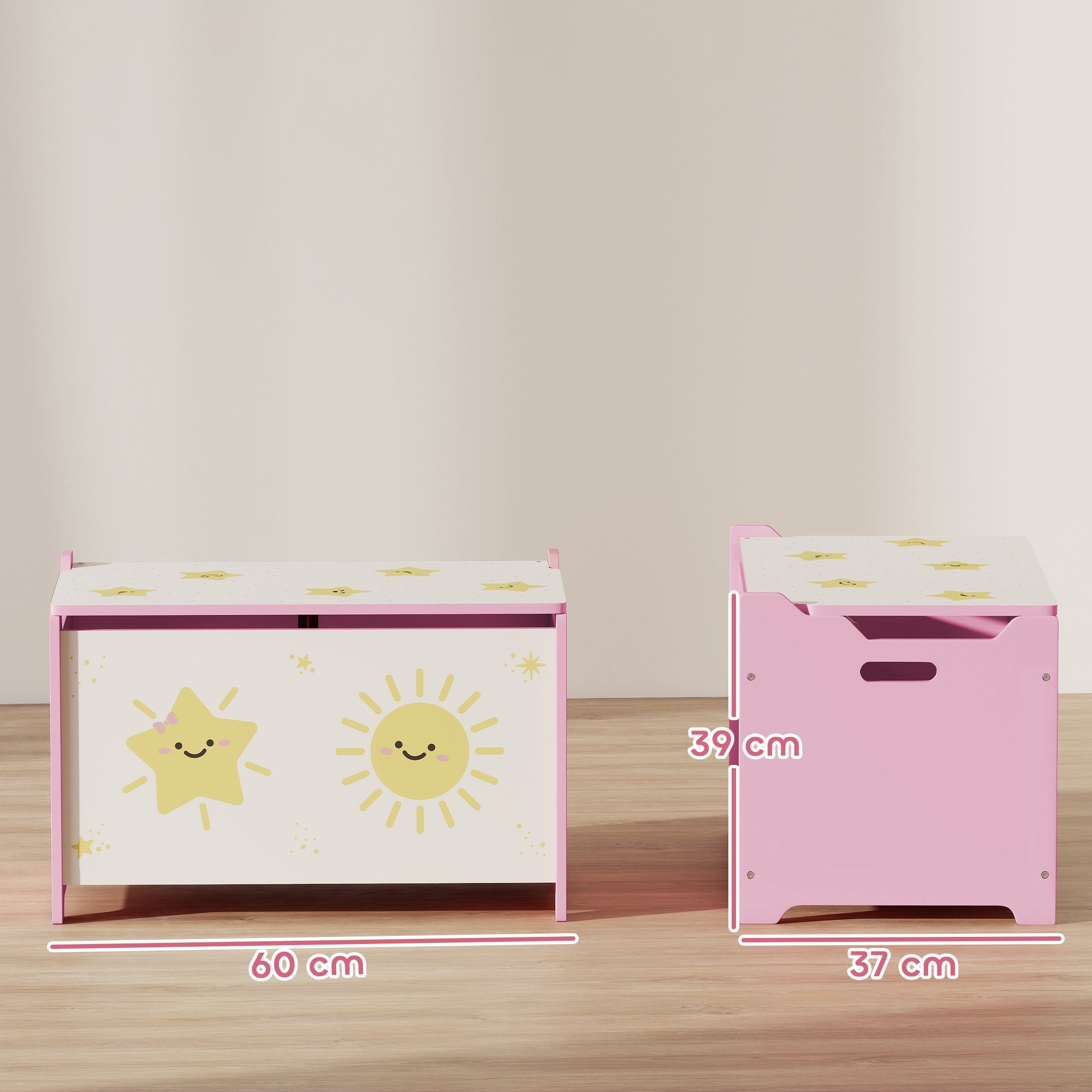 Toy Box with Lid, Safety Hinges and Groove Handles