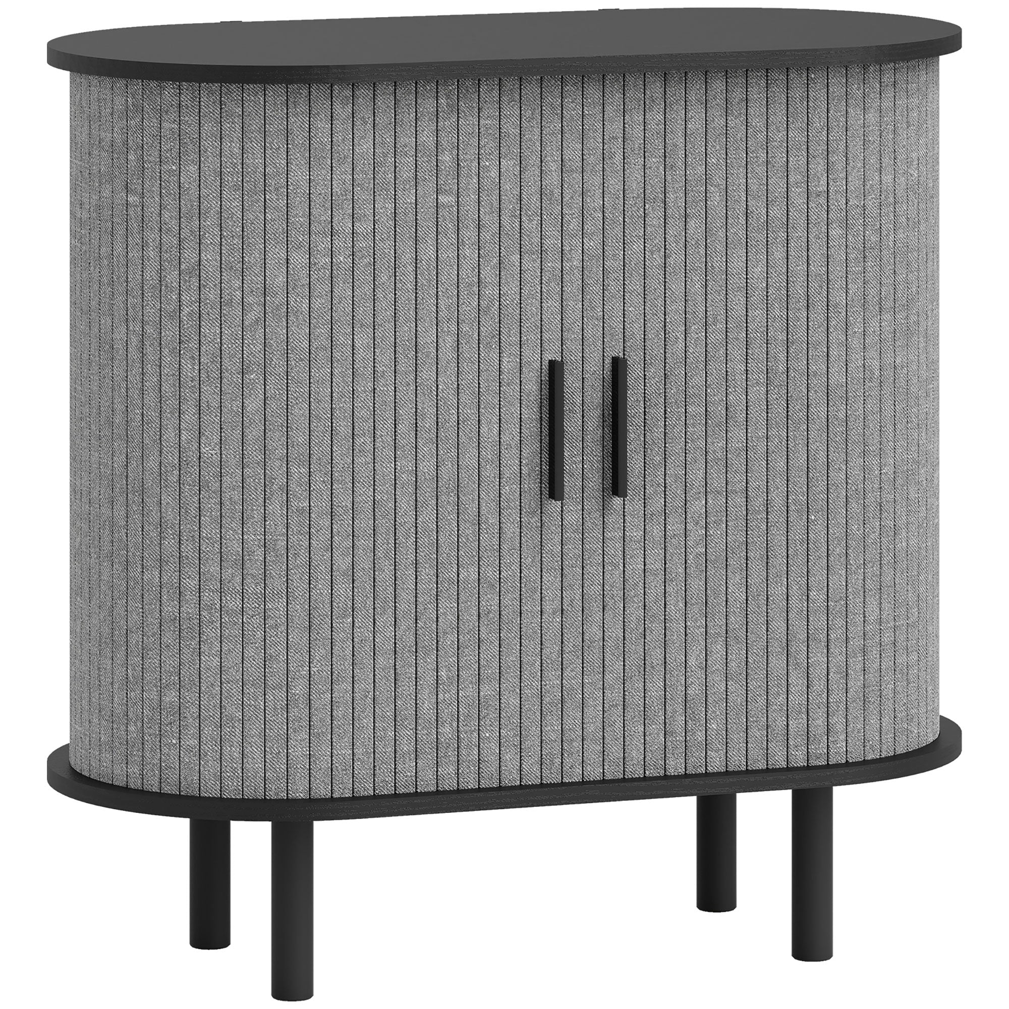 Tambour Sideboard with Fluted Sliding Doors,Wooden Legs