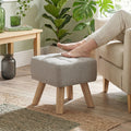Linen-Look Square Padded Footstool - Light Brown