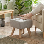 Linen-Look Square Padded Footstool - Light Brown